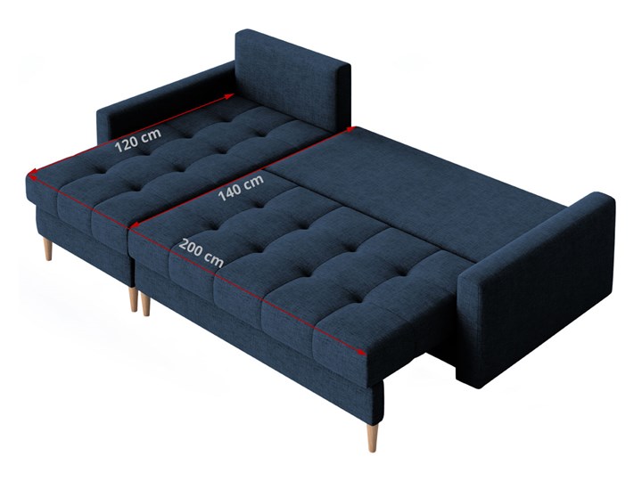 Granatowy skandynawski rozkładany narożnik z funkcją spania SCANDI Szerokość 220 cm Strona Lewostronne Wysokość 44 cm Typ Pikowane