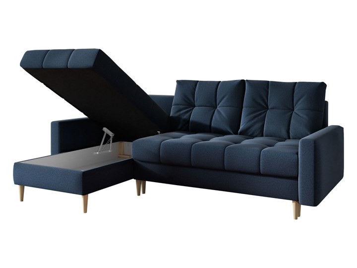 Granatowy skandynawski rozkładany narożnik z funkcją spania SCANDI Szerokość 220 cm Wysokość 44 cm Typ Gładkie Strona Lewostronne