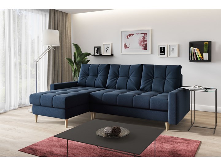 Granatowy skandynawski rozkładany narożnik z funkcją spania SCANDI Szerokość 220 cm Wysokość 44 cm Materiał obicia Tkanina