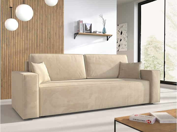 Sofa KLARA rozkładana z pojemnikiem na pościel w kolorze kremowym Szerokość 240 cm Głębokość 87 cm Funkcje Z funkcją spania Kolor Beżowy