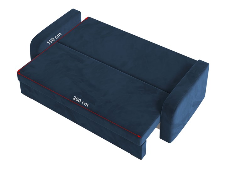 Sofa LENA z funkcją spania i pojemnikiem na pościel w kolorze granatowym Rozkładanie Rozkładana Szerokość 60 cm Szerokość 225 cm Głębokość 98 cm Materiał obicia Tkanina