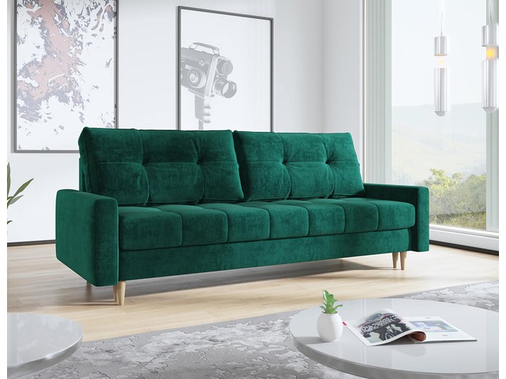 Butelkowa zieleń skandynawska rozkładana sofa z funkcją spania SCANDI Szerokość 214 cm Głębokość 90 cm Styl Skandynawski