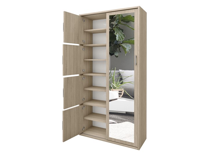 Szafa przesuwna na buty garderoba do przedpokoju z lustrem MKS 01 95 cm z półkami Płyta laminowana Tworzywo sztuczne Płyta MDF Stal Wysokość 205 cm Drewno Głębokość 40 cm Rodzaj frontów Mat