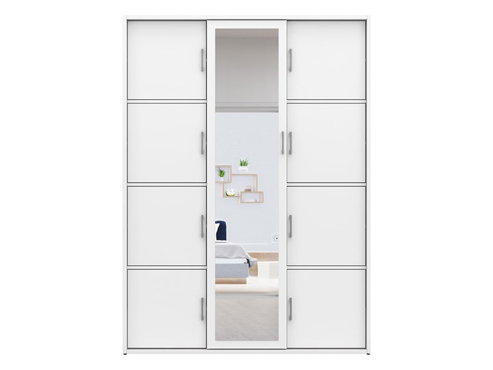 Biała szafa przesuwna z lustrem na buty MKS 02 140 cm do przedpokoju Stal Tworzywo sztuczne Wysokość 205 cm Pomieszczenie Garderoba Drewno Płyta laminowana Płyta MDF Rodzaj frontów Mat
