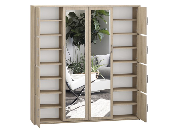 Szafa przesuwna garderoba na buty MKS 03 do przedpokoju z lustrem 190 cm Wysokość 205 cm Płyta laminowana Stal Płyta MDF Lustro Głębokość 40 cm Rodzaj drzwi Przesuwne