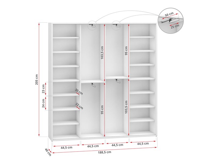Szafa przesuwna garderoba na buty MKS 03 do przedpokoju z lustrem 190 cm Płyta MDF Głębokość 40 cm Płyta laminowana Stal Lustro Wysokość 205 cm Rodzaj drzwi Przesuwne