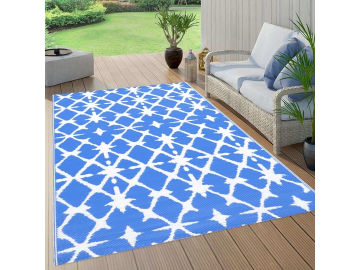 vidaXL Dywan na zewnątrz, niebiesko-biały, 160x230 cm, PP Prostokątny Pomieszczenie Balkon i taras Syntetyk Dywany Kolor