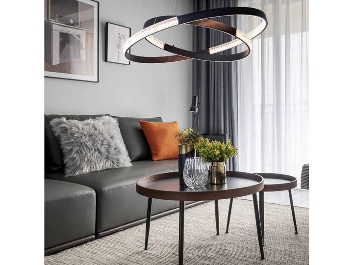 MCODO :: Nowoczesna lampa led Luna czarna o mocy 85W z barwą ciepłą 3000K 80cm Kolor Czarny Tworzywo sztuczne Metal Lampa z kloszem Styl Nowoczesny