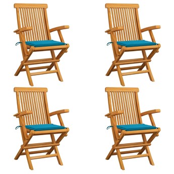 vidaXL Krzesła ogrodowe, kobaltowe poduszki, 4 szt., drewno tekowe