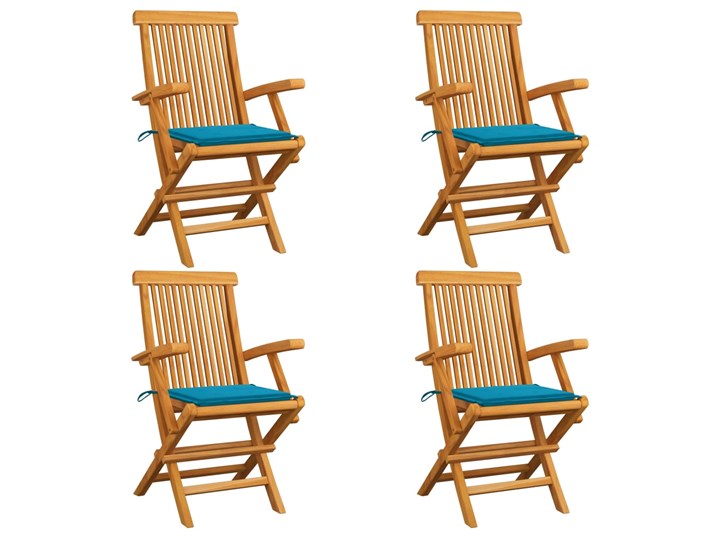 vidaXL Krzesła ogrodowe, kobaltowe poduszki, 4 szt., drewno tekowe Kolor Turkusowy Krzesło składane Tworzywo sztuczne Krzesło z podłokietnikami Kolor Brązowy