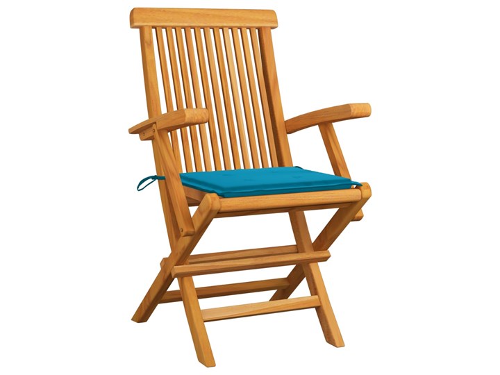 vidaXL Krzesła ogrodowe, kobaltowe poduszki, 4 szt., drewno tekowe Tworzywo sztuczne Krzesło z podłokietnikami Kolor Brązowy Krzesło składane Kolor Turkusowy