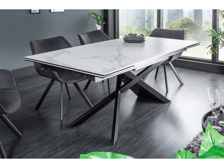 Rozkładany ceramiczny stół do jadalni Szkło Wysokość 77 cm Długość 180 cm Kamień Drewno Marmur Metal Szerokość 90 cm Długość 260 cm Kolor Biały