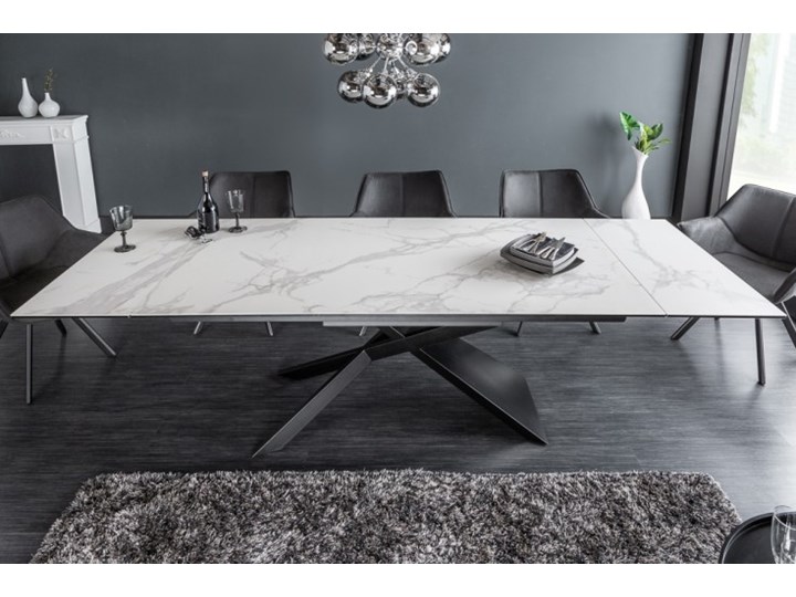 Rozkładany ceramiczny stół do jadalni Szkło Metal Kamień Szerokość 90 cm Marmur Długość 260 cm Rozkładanie Rozkładane Długość 180 cm Wysokość 77 cm Drewno Styl Industrialny