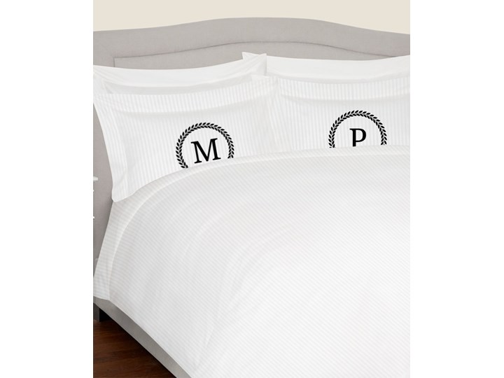 Komplet białej adamaszkowej pościeli personalizowanej ZOE - 200 x 220 Bawełna 200x220 cm Kolor Biały