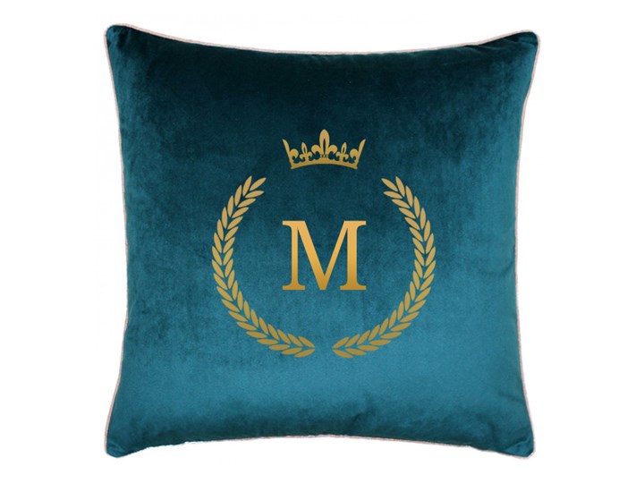 Poduszka VELVET QUEENY z monogramem - Turkus 45x45 cm Poszewka dekoracyjna Welur Poduszka dekoracyjna Kolor Turkusowy Aksamit Kategoria Poduszki i poszewki dekoracyjne