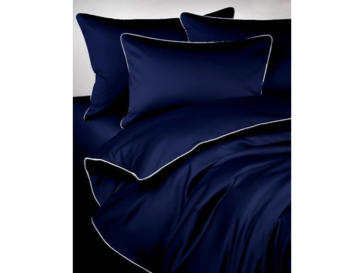 Pościel satynowa SAN ANTONIO - navy blue z białą lamówką - 200 x 220 Bawełna Komplet pościeli Kolor Granatowy Satyna 200x220 cm Kolor Biały