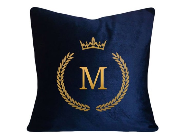 Poduszka VELVET QUEENY z monogramem - Granat Poduszka dekoracyjna Poszewka dekoracyjna 45x45 cm Welur Kategoria Poduszki i poszewki dekoracyjne Aksamit Kolor Granatowy