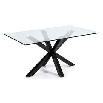 Stół do jadalni ze szklanym blatem i czarną konstrukcją Kave Home, 160 x 90 cm