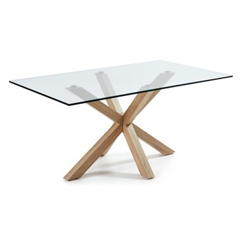 Szklany stół do jadalni z naturalną konstrukcją Kave Home, 160 x 90 cm