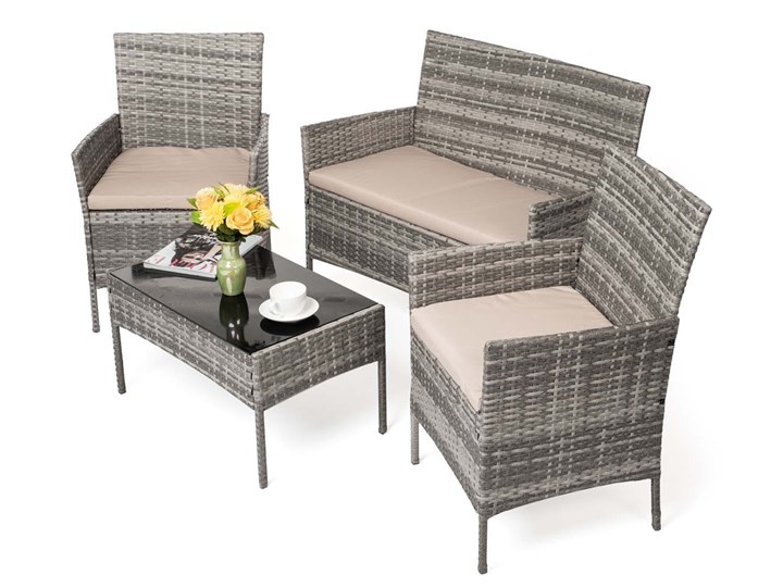 MEBLE OGRODOWE Z TECHNORATTANU DLA 8 OSÓB - P50406x2 - SZARY Zawartość zestawu Sofa Zestawy wypoczynkowe Stoły z krzesłami Liczba miejsc Ośmioosobowy