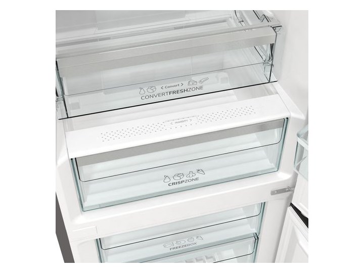 GORENJE NRK6202AXL4 NoFrost Srebrna Wysokość 200 cm Jednodrzwiowe Położenie zamrażalnika Na dole Dwudrzwiowe Szerokość 60 cm Kolor Srebrny
