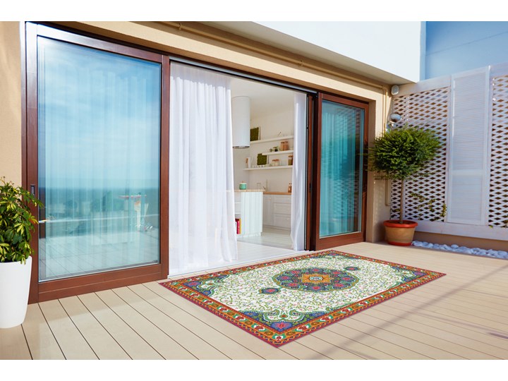 Dywan zewnętrzny tarasowy wzór Turecki szyk 60x90 cm Prostokątny Dywany Winyl 80x120 cm Kolor Czerwony Pomieszczenie Balkon i taras