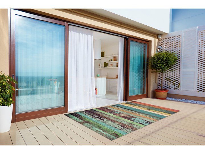 Dywan na taras do ogrodu na balkon Kolorowe deski Kategoria Dywany Dywany Prostokątny Winyl 80x120 cm 60x90 cm Pomieszczenie Balkon i taras