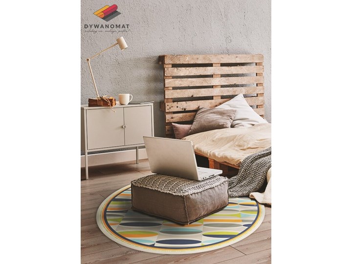 Dywan winylowy do domu geometryczne owale 90x90 cm Poliester Syntetyk 50x50 cm 80x80 cm 70x70 cm 60x60 cm Kategoria Dywany Dywany 100x100 cm Kolor Beżowy