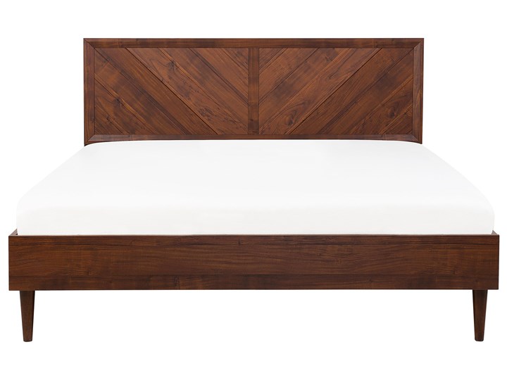 Łóżko LED ze stelażem ciemne drewno 180 x 200 cm wysokie wezgłowie kolorowe oświetlenie rustykalny design ramy Kolor Brązowy Łóżko drewniane Kategoria Łóżka do sypialni