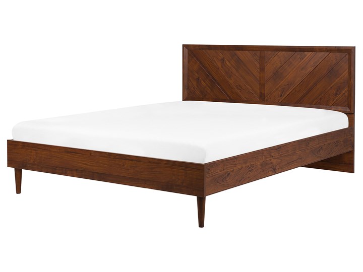 Łóżko LED ze stelażem ciemne drewno 180 x 200 cm wysokie wezgłowie kolorowe oświetlenie rustykalny design ramy Kolor Brązowy Łóżko drewniane Kategoria Łóżka do sypialni