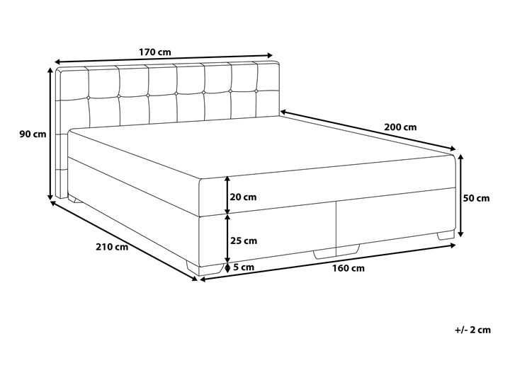 Łóżko kontynentalne czarne tapicerowane 160 x 200 cm dwuosobowe z materacem i pikowanym zagłówkiem Kolor Czarny Łóżko tapicerowane Kategoria Łóżka do sypialni