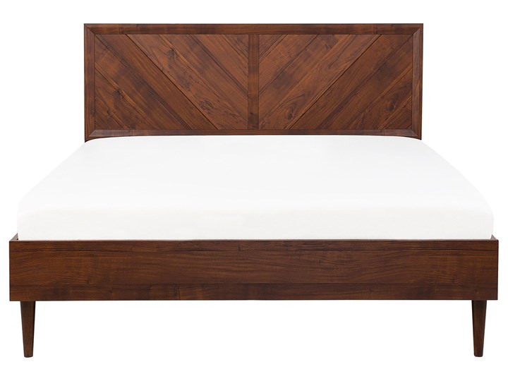 Łóżko LED ze stelażem ciemne drewno 140 x 200 cm wysokie wezgłowie kolorowe oświetlenie rustykalny design ramy Łóżko drewniane Kolor Wielokolorowy Kategoria Łóżka do sypialni