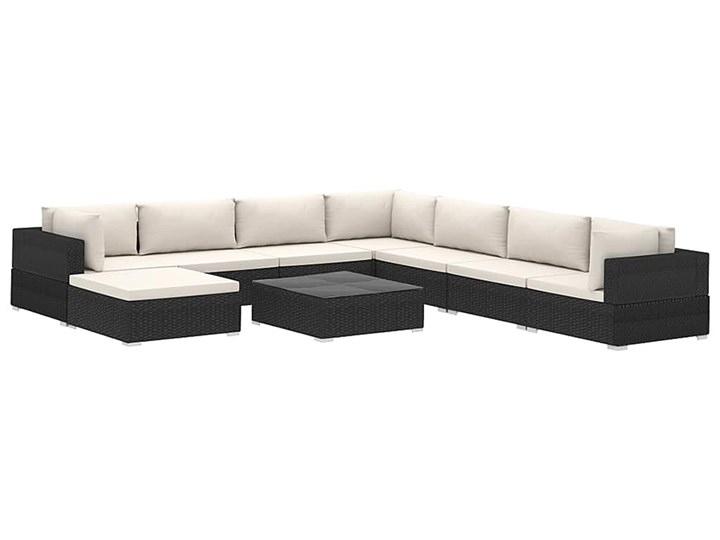 9-częściowy czarno-kremowy zestaw wypoczynkowy do ogrodu - Begi 9B Technorattan Zestawy wypoczynkowe Zestawy kawowe Rattan Stal Tworzywo sztuczne Zawartość zestawu Sofa