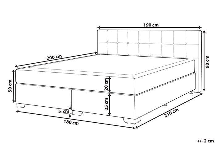 Łóżko kontynentalne czarne tapicerowane 180 x 200 cm dwuosobowe z materacem i pikowanym zagłówkiem Łóżko tapicerowane Kolor Czarny Kategoria Łóżka do sypialni