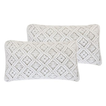 Beliani Dwie poduszki dekoracyjne białe bawełniane makrama plecione 30 x 50 cm z wypełnieniem ozdobny sznurek akcesoria boho retro salon sypialnia