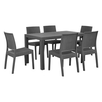 Zestaw mebli ogrodowych szare prostokątny stół 140 x 80 cm 6 krzeseł na taras do ogrodu