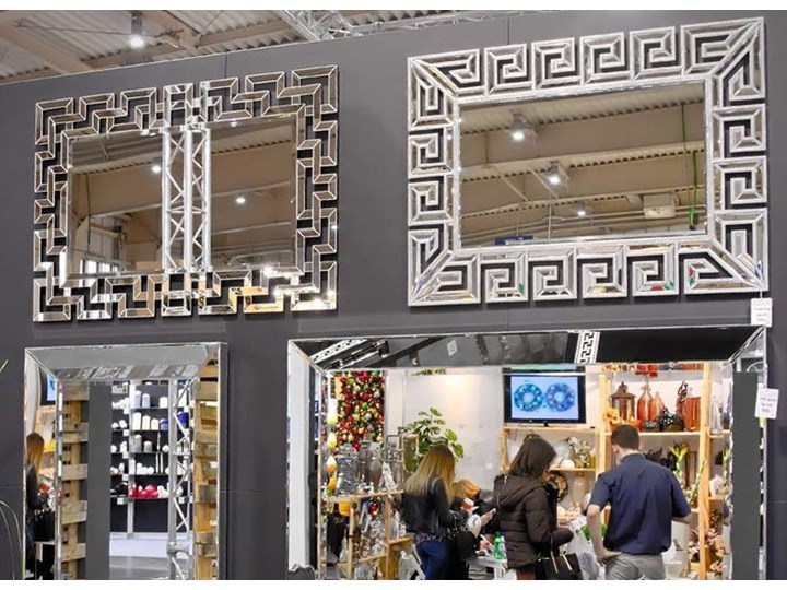 Lustro rama z luster wzór Grecco Mirror Glamur Pomieszczenie Przedpokój Ścienne Prostokątne Lustro bez ramy Kolor Srebrny