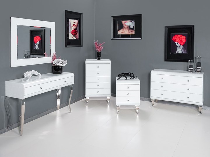 Szafka nocna białe szkło ANGELITTA II GLAMUR Stal Pomieszczenie Sypialnia Metal Styl Nowoczesny