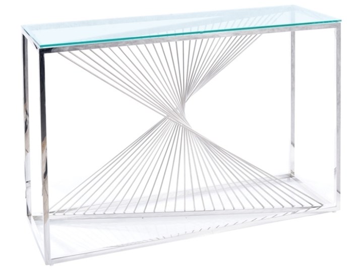 Designerska konsola na stylizowanej podstawie Flame C Z szufladą Metal Stal nierdzewna Szerokość 120 cm Szkło Wysokość 78 cm Głębokość 40 cm Kolor Przezroczysty