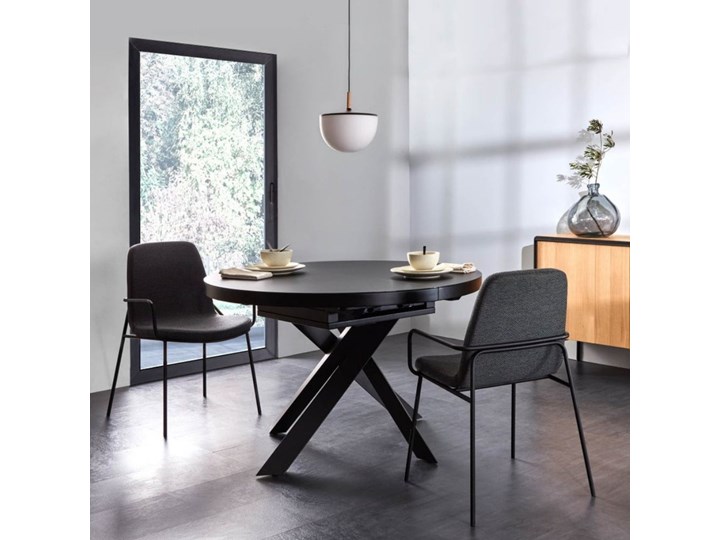 Stół rozkładany Vashti ∅120-160x76 cm szary Szkło Stal Długość 120 cm Ceramika Płyta MDF Styl Glamour Marmur Szerokość 120 cm Długość 160 cm Kształt blatu Okrągły