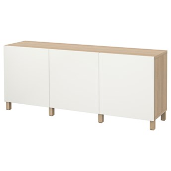 IKEA BESTÅ Kombinacja z drzwiami, Dąb bejcowany na biało/Lappviken biały, 180x42x74 cm