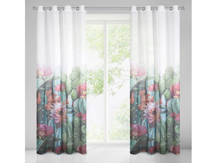 Zasłona Cammie 140x250cm - Biały/Zielony - Przelotki Poliester Pomieszczenie Salon 140x250 cm Typ Zasłony gotowe