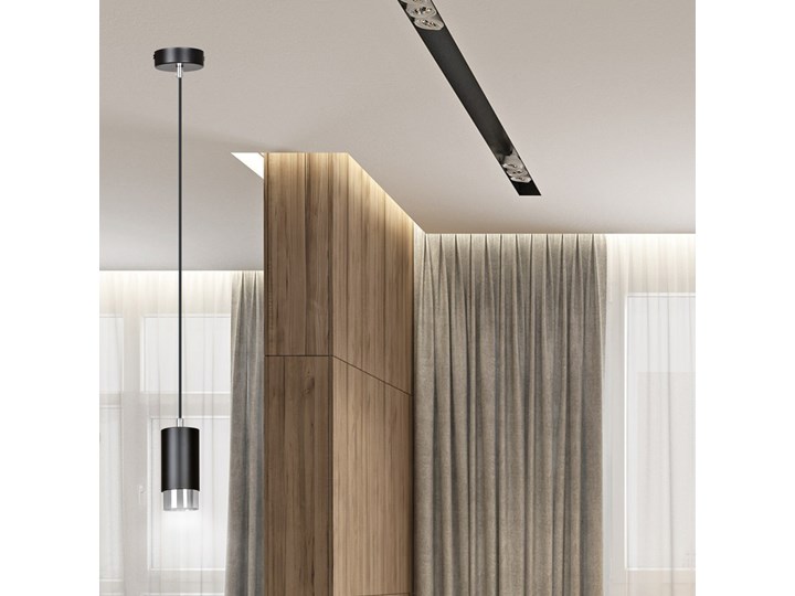 FUMIKO 1 BLACK-CHROME 816/1 designerski spot wiszący czarna tuba srebrne dodatki Lampa LED Metal Kolor Czarny