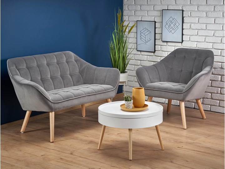 Biały okrągły stolik kawowy ze schowkiem 60 cm ława Wysokość 40 cm Zestaw stolików Płyta MDF Drewno Styl Skandynawski