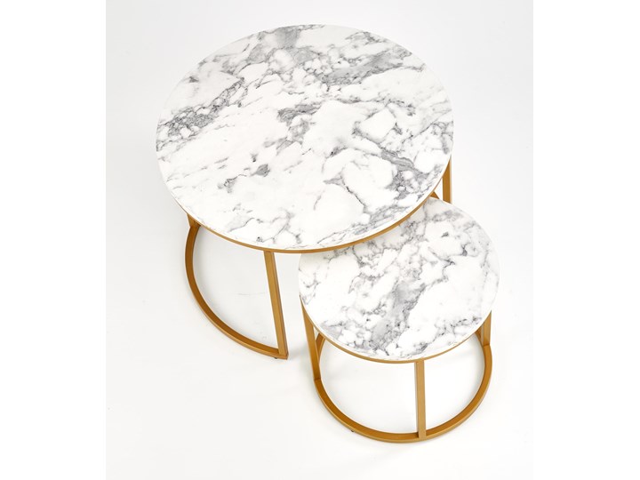Okrągłe stoliki kawowe marmur + złoto glamour Stal Zestaw stolików Wysokość 38 cm Wysokość 40 cm Płyta MDF Styl Minimalistyczny