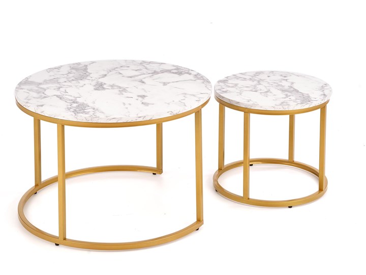 Okrągłe stoliki kawowe marmur + złoto glamour Wysokość 38 cm Płyta MDF Wysokość 40 cm Zestaw stolików Stal Styl Minimalistyczny