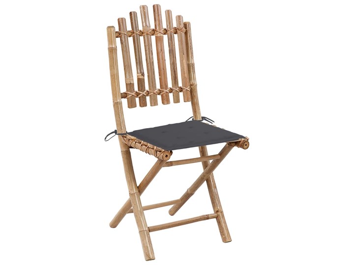 vidaXL Składane krzesła ogrodowe z poduszkami, 2 szt., bambusowe Kolor Czarny Tworzywo sztuczne Krzesło składane Drewno Kolor Brązowy