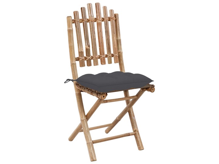 vidaXL Składane krzesła ogrodowe z poduszkami, 2 szt., bambusowe Drewno Tworzywo sztuczne Krzesło składane Kolor Brązowy Kolor Szary