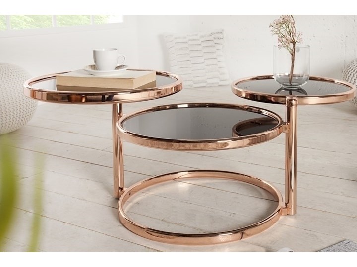 Stolik Art Deco 3 Rozkładany Stal Wysokość 43 cm Szkło Kształt blatu Okrągłe Kategoria Stoliki i ławy