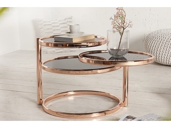 Stolik Art Deco 3 Rozkładany Stal Szkło Wysokość 43 cm Kształt blatu Okrągłe